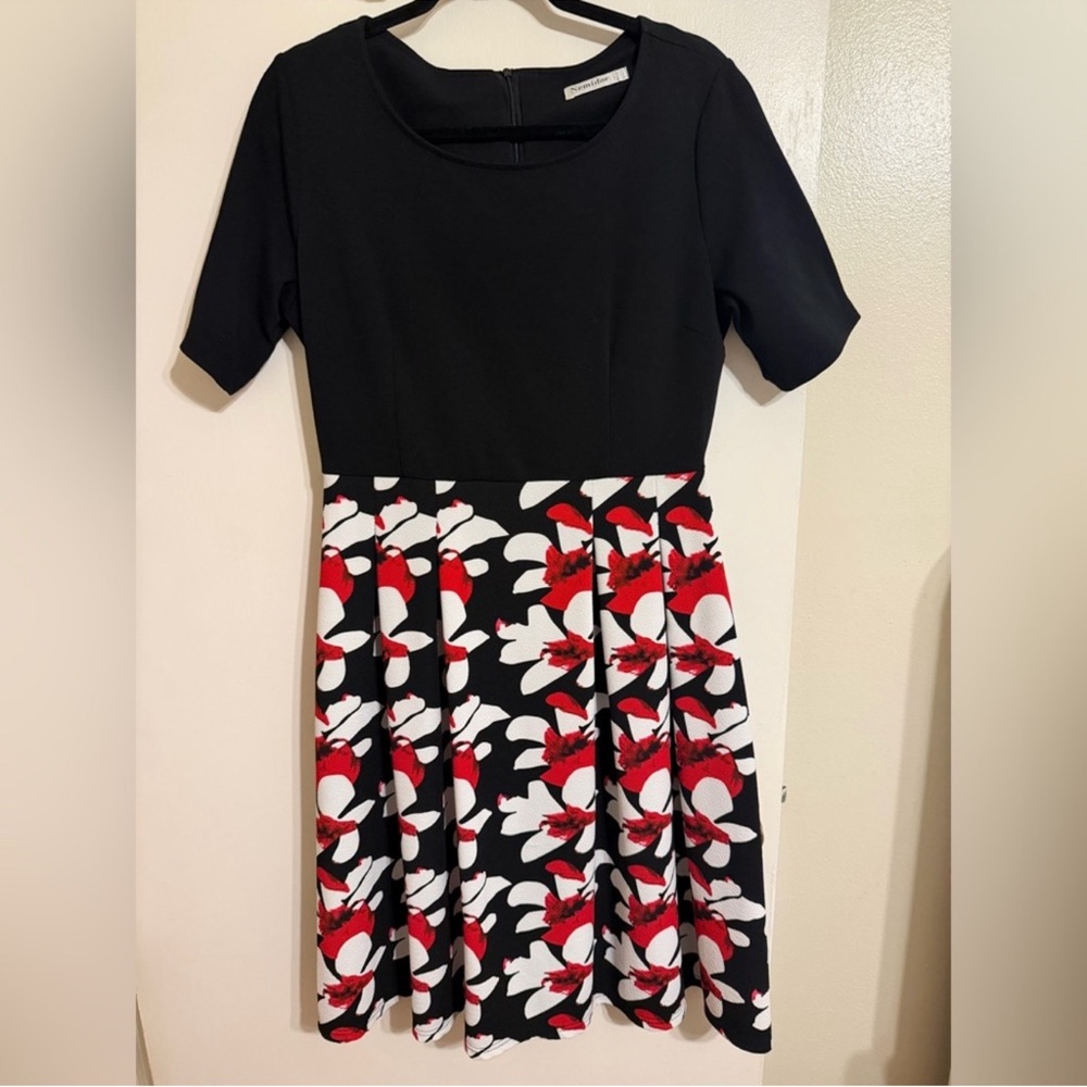 Black Mini Dress with Red & White Floral Skirt